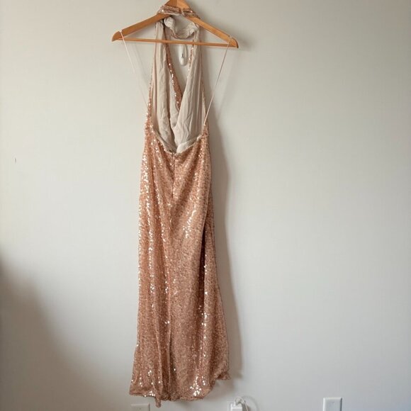 Zara Sequin Halter Maxi Dress NWT Beige Pink Size Medium - Picture 14 of 16